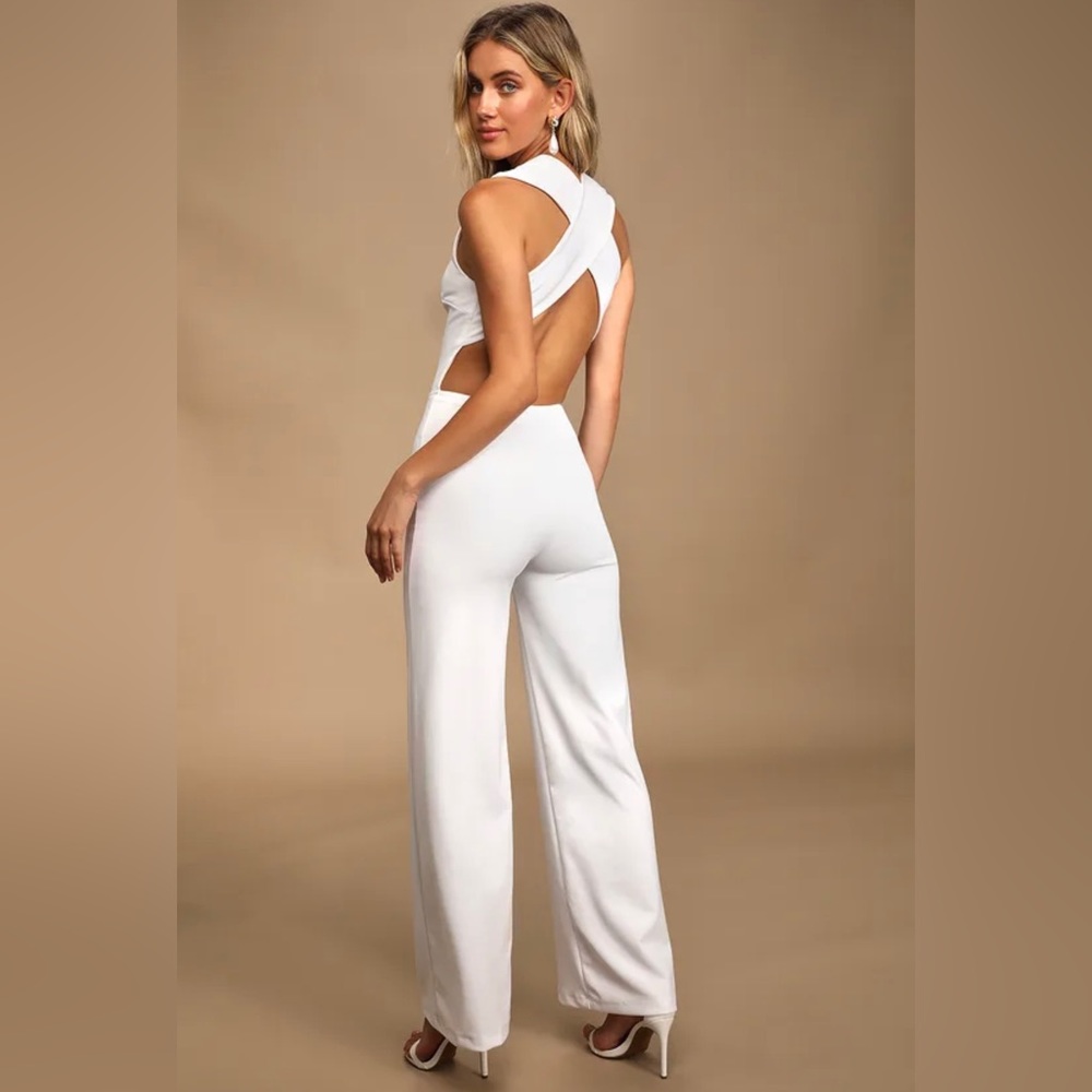 Lulu’s Thinking Out Loud White Backless Jumpsuit